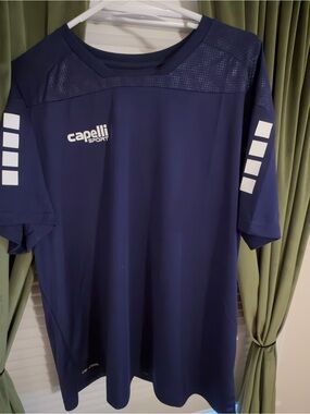 Capelli of New York Men's Short Sleeve Navy Blue Athletic Tee with White Logos